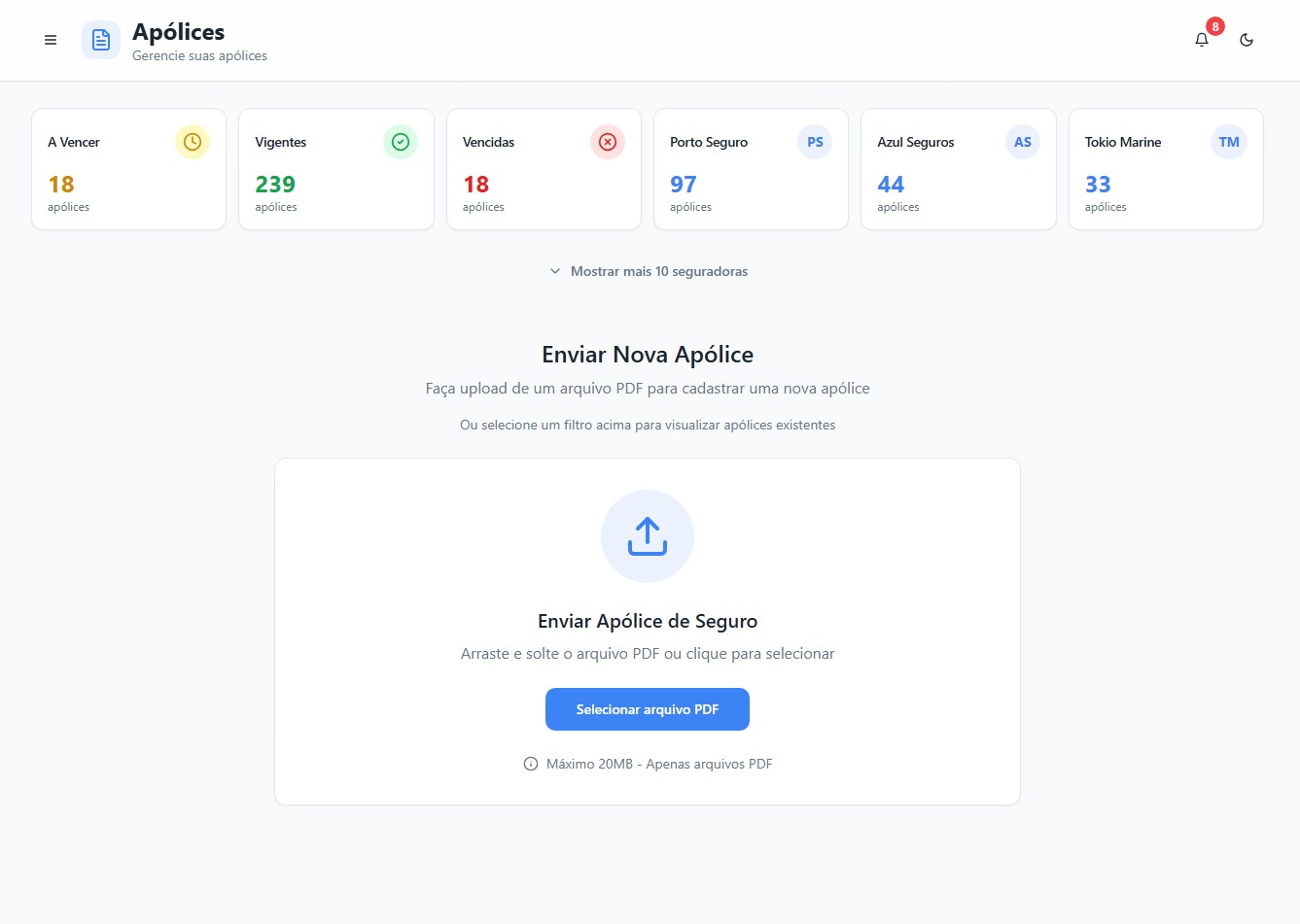 Upload de PDF de apólice