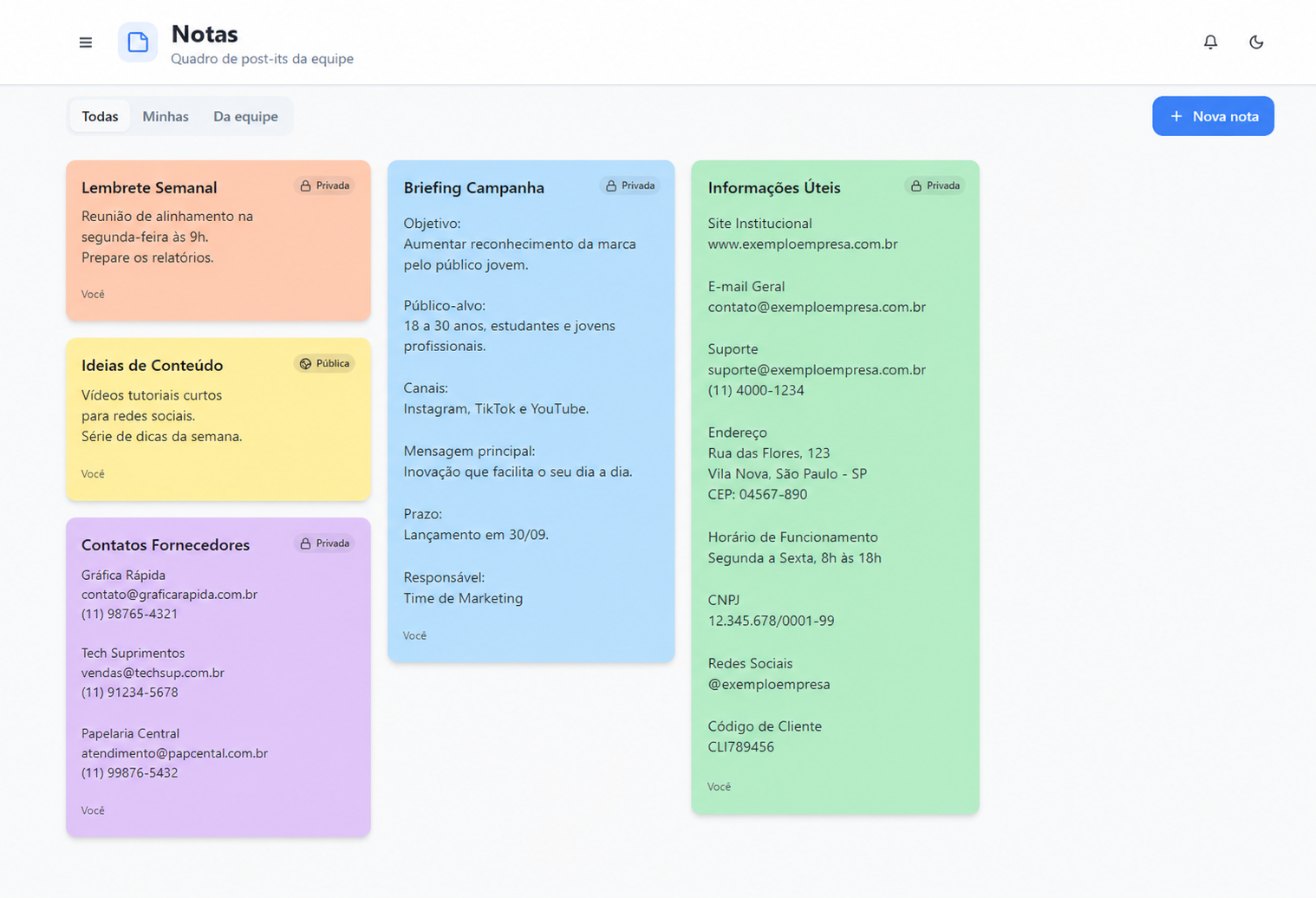 Quadro de notas estilo post-it